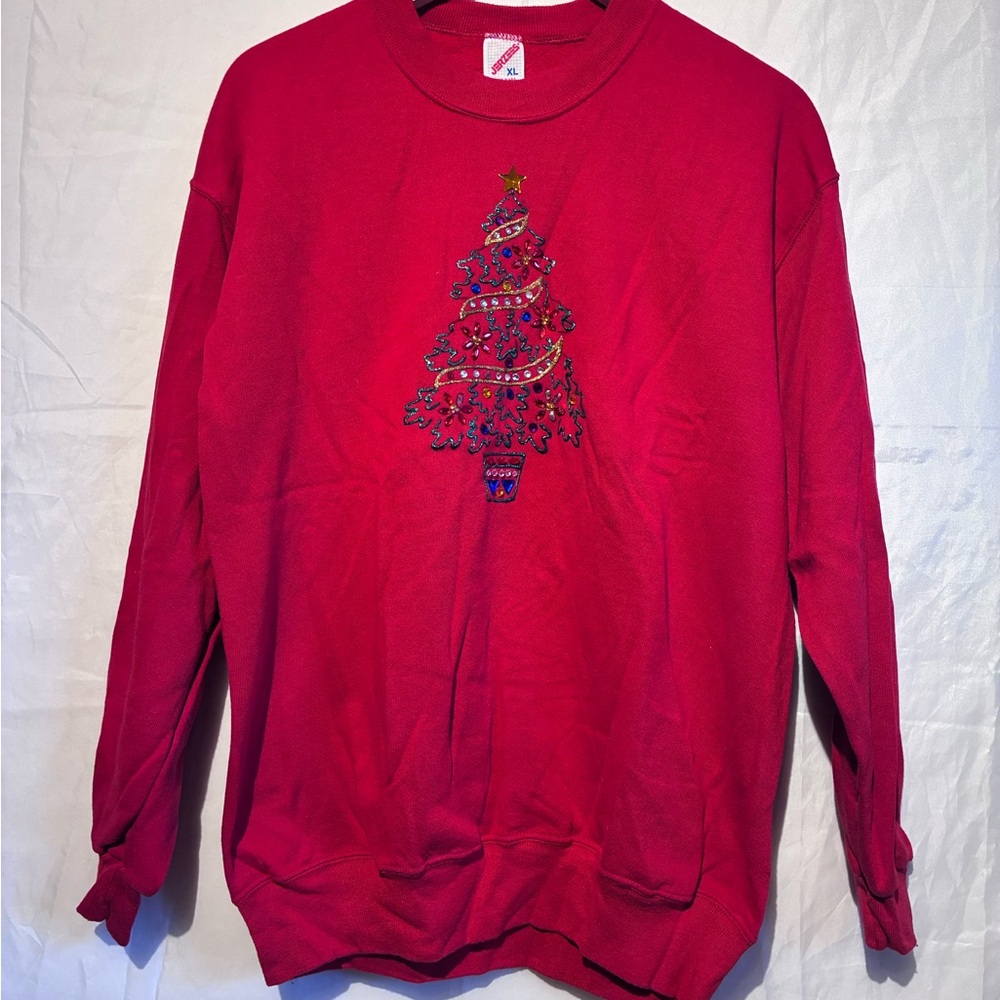 Jerzees Red Christmas Tree Crewneck Sweater vintage